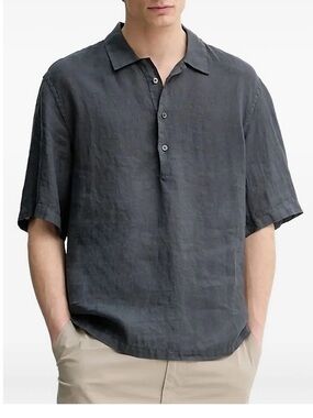 Barena Charcoal Linen Short-Sleeve Polo